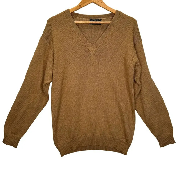 Alpaca Wool Camel Brown Peru V-Neck Pullover Knit Sweater M Grandpacore Cozyknit - Picture 1 of 7